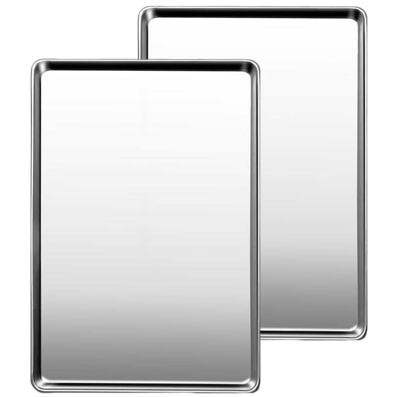 Commercial Quality Baking Sheet Pan Set, Natural Stainless Steel Cookie Sheet, Warp Resistant Nonstick Baker's Half Sheet Pan, Large Thick Cookie Tray Pans for Baking, Roasting(2 Pack, 18X13Inch)
