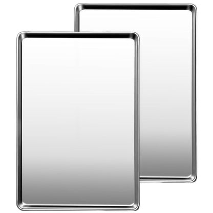 Commercial Quality Baking Sheet Pan Set, Natural Stainless Steel Cookie Sheet, Warp Resistant Nonstick Baker's Half Sheet Pan, Large Thick Cookie Tray Pans for Baking, Roasting(2 Pack, 18X13Inch)