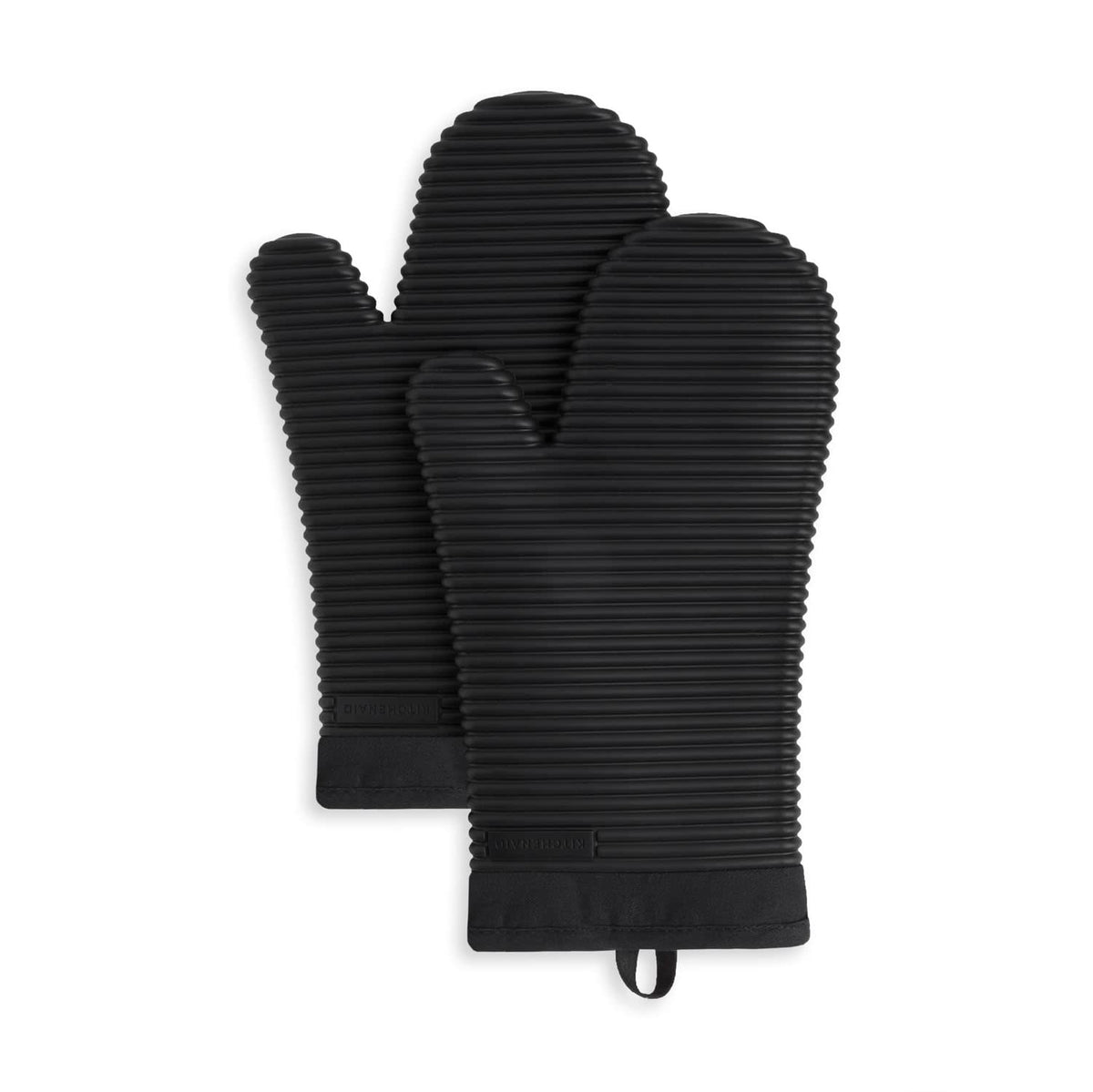 KITCHENAID Ribbed Soft Silicone Oven Mitt 2-Pack Set, 7.5"x13", Charcoal Grey