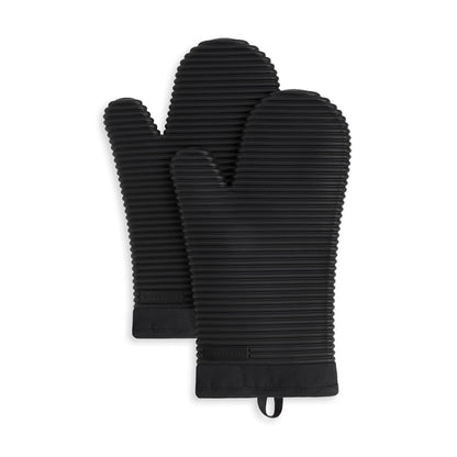 KITCHENAID Ribbed Soft Silicone Oven Mitt 2-Pack Set, 7.5"x13", Charcoal Grey