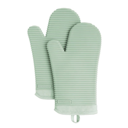 KITCHENAID Ribbed Soft Silicone Oven Mitt 2-Pack Set, 7.5"x13", Grey