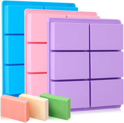 SJ Rectangle Soap Mold Set, 3-Pack 6-Cavity Silicone Soap Molds