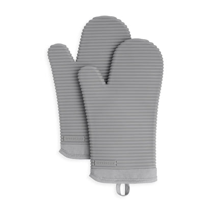 KITCHENAID Ribbed Soft Silicone Oven Mitt 2-Pack Set, 7.5"x13", Charcoal Grey