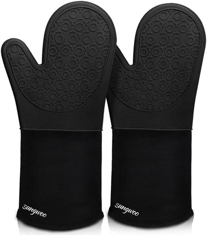 Silicone Oven Mitts - 14.6" Heat Resistant Oven Gloves for Baking, Cooking