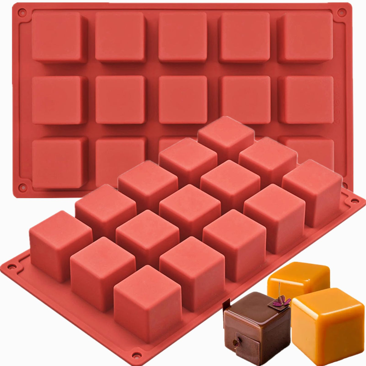 JOERSH Cube Cake Silicone Mold, 2" x 2" x 2", 8-Cavity
