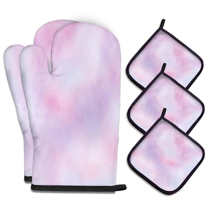 MCALK 5 Pcs Orange Oven Mitts and Pot Holders Sets, Beige Oven Gloves and Hot Pads for Kitchen Cooking, Abstract Modern Art Oven Mitt Potholder is Both Functional and Decorative