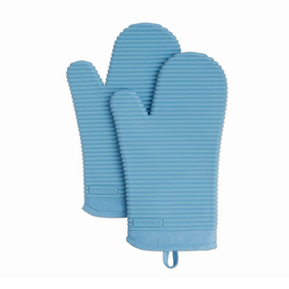 KITCHENAID Ribbed Soft Silicone Oven Mitt 2-Pack Set, 7.5"x13", Grey