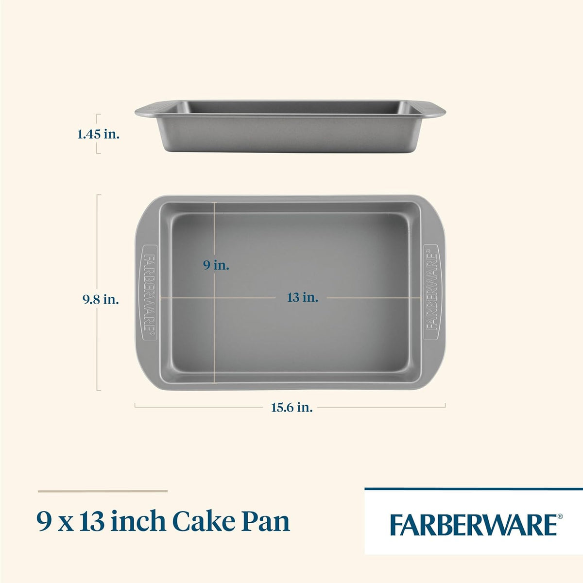 Farberware Nonstick Bakeware 9-Inch x 13-Inch Rectangular Cake Pan, Gray