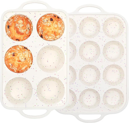 Silicone Muffin Pan for Baking with Metal Reinforced Frame, Nonstick Cupcake Pan 1 Pack Regular Size Egg Bites Silicone Mold