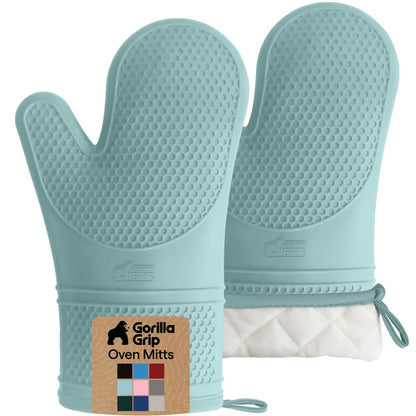 GORILLA GRIP Silicone Oven Mitts, 550F Heat Resistant, 12.5x8.3, Black