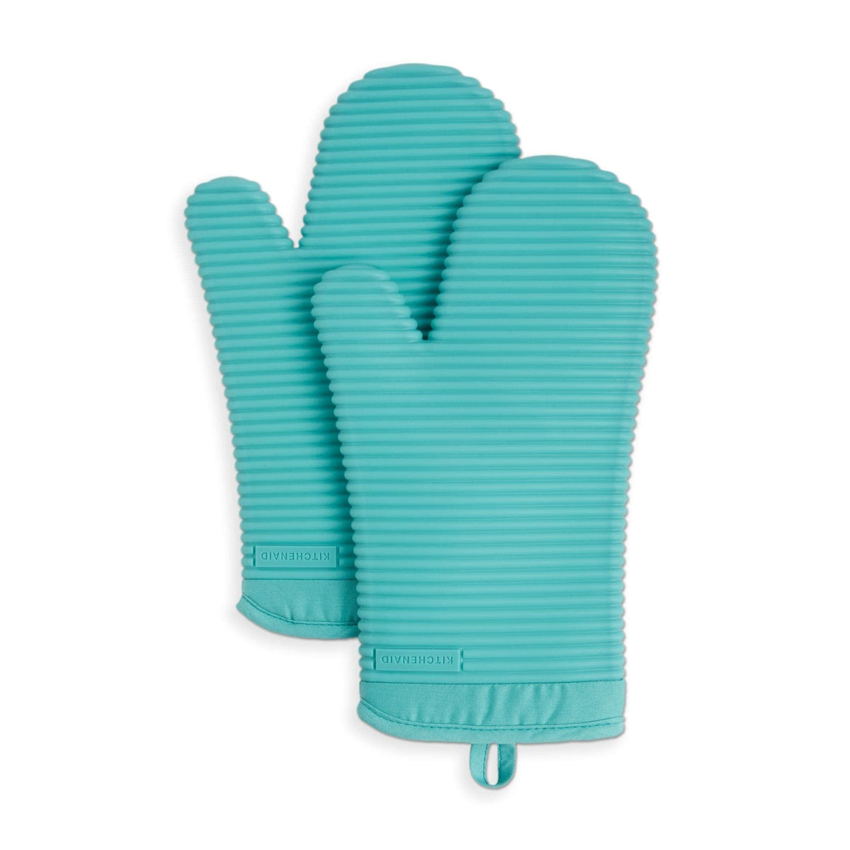 KITCHENAID Ribbed Soft Silicone Oven Mitt 2-Pack Set, 7.5"x13", Grey