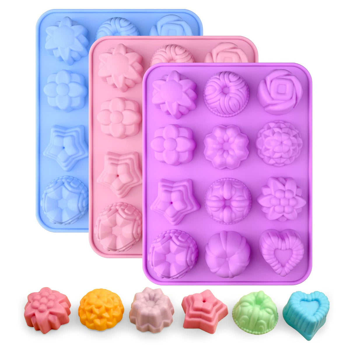 Sakolla 6-Cavity Flower Soap Molds Silicone, 2 Pack Tulip Different Flower Shapes Silicone Molds for Soap, Lotion Bar, Bath Bombs, Chocolate, Candy Baking Molds Jelly, Ice Cube Tray