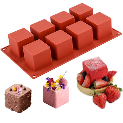 JOERSH Cube Cake Silicone Mold, 2" x 2" x 2", 8-Cavity