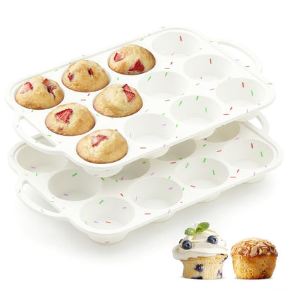 Redfly 2 Pack Silicone Muffin Pans for Baking & Cupcake Pan - 12 Cup Regular Size Silicone Molds, BPA Free Egg Bites Mold