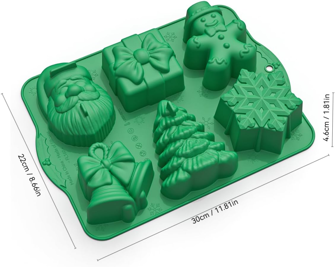 Christmas Silicone Molds, Large Size Xmas 3D Christmas Baking Mold with Scraper for Cakes, Handmade Soap, Chocolate, Jello, soap, Candy and Candles (Green)