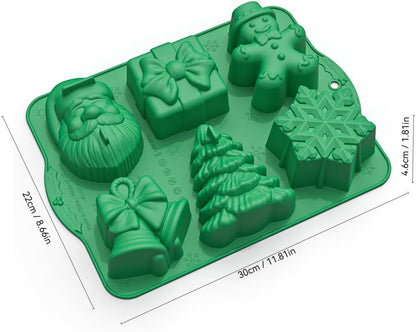 Christmas Silicone Molds, Large Size Xmas 3D Christmas Baking Mold with Scraper for Cakes, Handmade Soap, Chocolate, Jello, soap, Candy and Candles (Green)