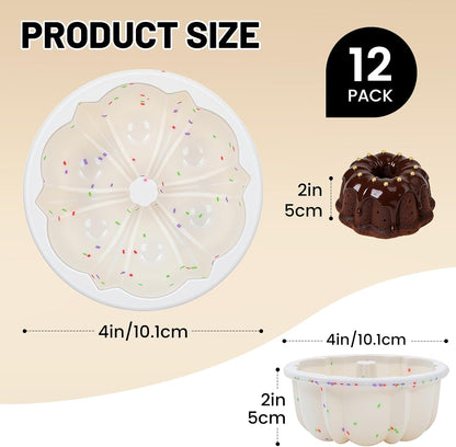 Vinino 4 Inch Silicone Fluted Tube Cake Pan with Reinforced Frame, 12-Pack