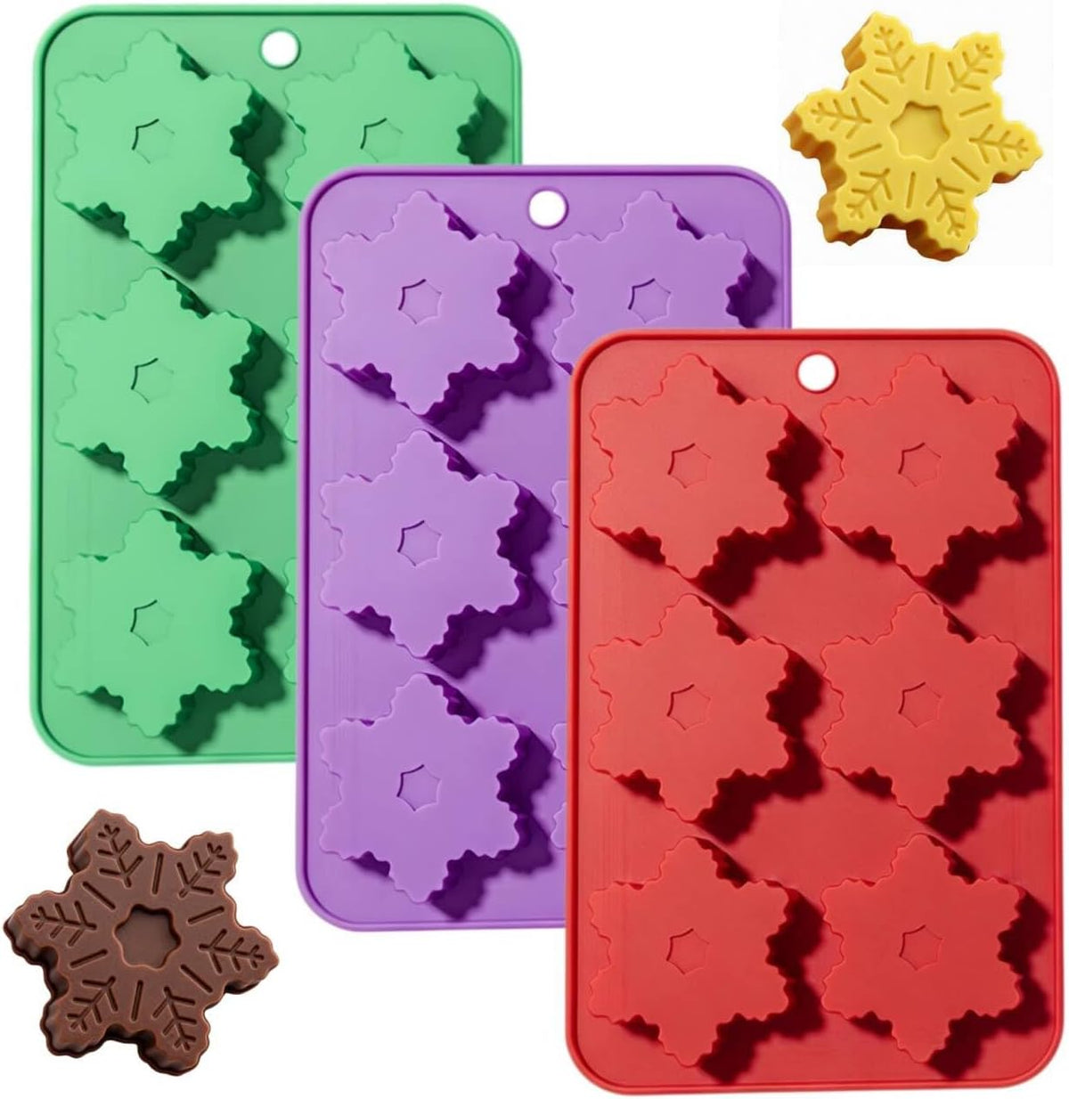 Swweetfamily 3 Pack Snowflake Silicone Molds for Chocolate,Pudding,Jelly