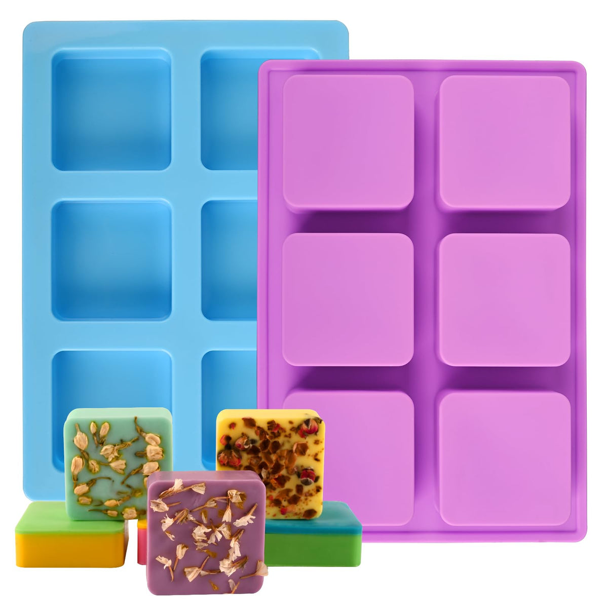 Sakolla 6-Cavity Flower Soap Molds Silicone, 2 Pack Tulip Different Flower Shapes Silicone Molds for Soap, Lotion Bar, Bath Bombs, Chocolate, Candy Baking Molds Jelly, Ice Cube Tray