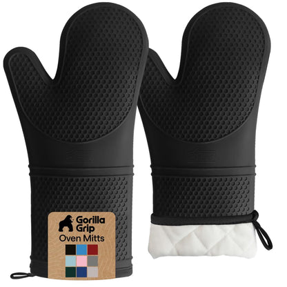 GORILLA GRIP Silicone Oven Mitts, 550F Heat Resistant, 12.5x8.3, Black