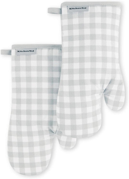 KITCHENAID Gingham Oven Mitt 2-Pack Set, Matte Black, 7"x13"