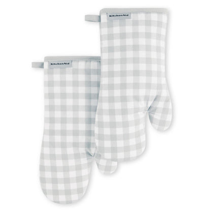 KitchenAid Gingham Oven Mitt 2-Pack Set, Blue Velvet, 7"x13"