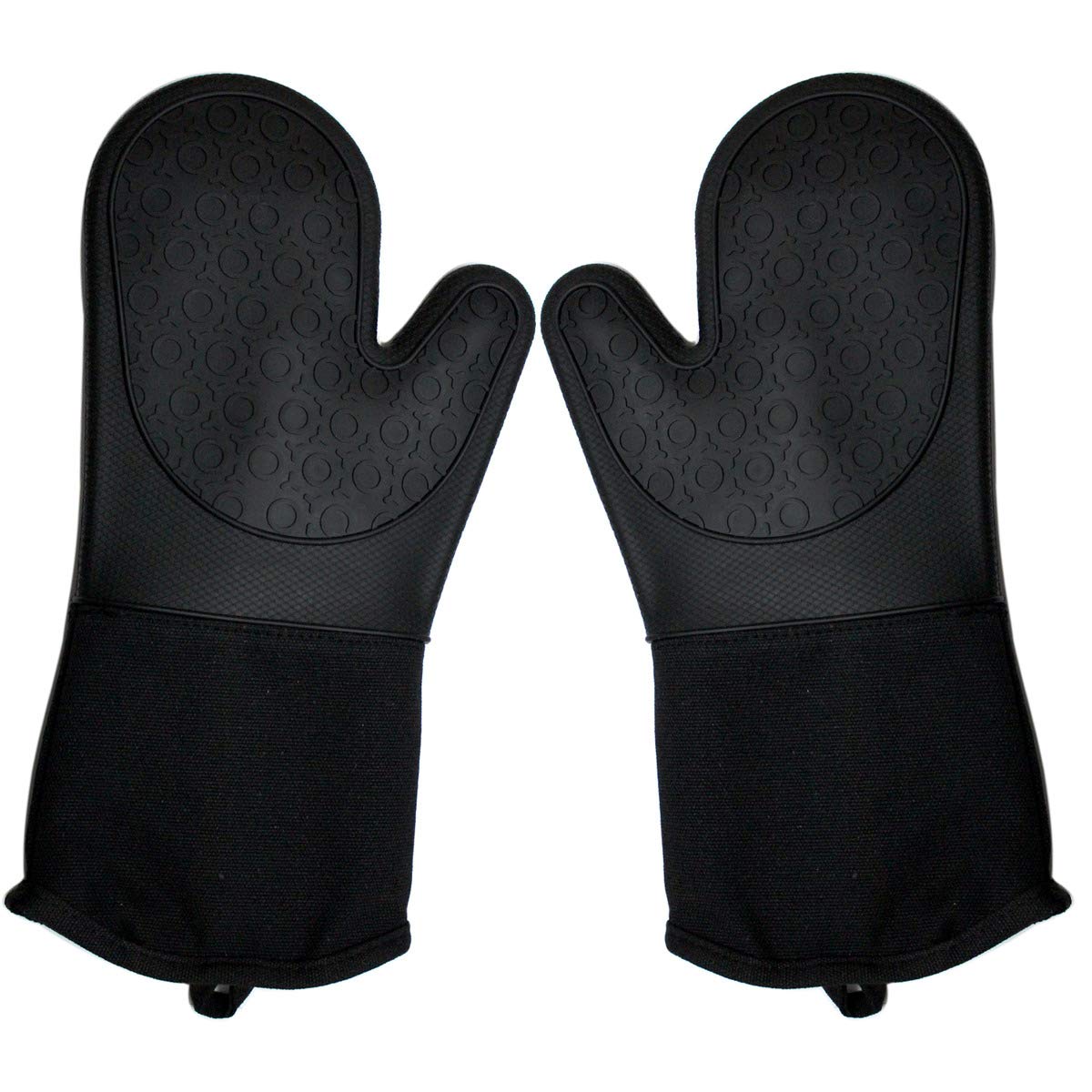 DoMii Extra Long Silicone Oven Mitts Heavy Duty Commercial Grade Oven Mitts Heat Resistant BBQ Gloves with Quilted Cotton Lining 2 Pack