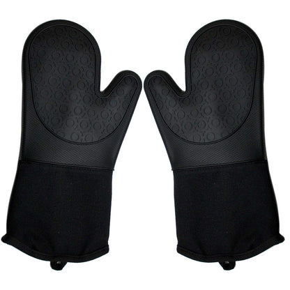 DoMii Extra Long Silicone Oven Mitts Heavy Duty Commercial Grade Oven Mitts Heat Resistant BBQ Gloves with Quilted Cotton Lining 2 Pack