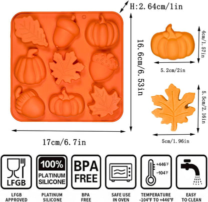 Pumpkin Silicone Mold - 4Pcs 3D Fall Silicone Mold Thanksgiving Candy Mold Autumn Maple Leaf Acorn shape Chocolate Mold Soap Candy Cake Pan Baking Molds for Cake Cupcake Decoration
