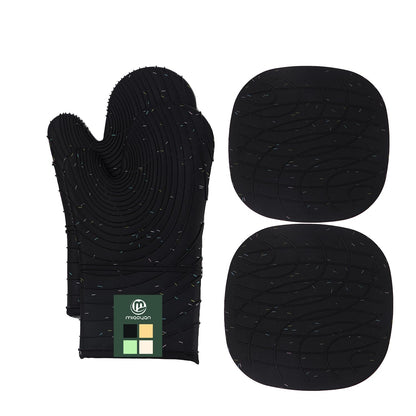 Oven Mitts and Pot Holders 4 pcs Set,High Heat Resistant 500 Degree Extra Thicken Long Kitchen Cotton Oven Glove for Cooking (12 Inch,Green)