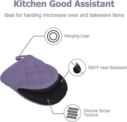 Goldmeet Mini Oven Mitts 2-Pack, 7"x5.5", 500°F Silicone Grip, Taro Purple