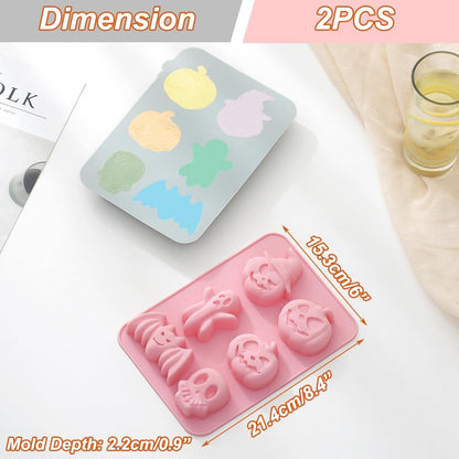 2 Pack Halloween Silicone Cake Mold Pumpkin Bat Skull Ghost Shape Silicone Mold for Chocolate Candy Gummy Jello Ice Cube Crayon Melt Biscuits Soap Silicone Baking Mold Making Kit
