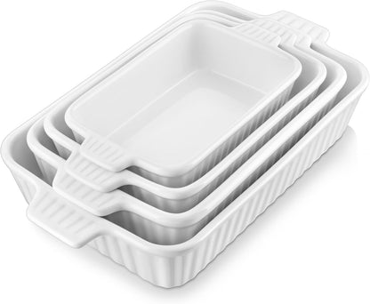 MALACASA Casserole Dishes for Oven, Ceramic Baking Dishes Set of 4, White