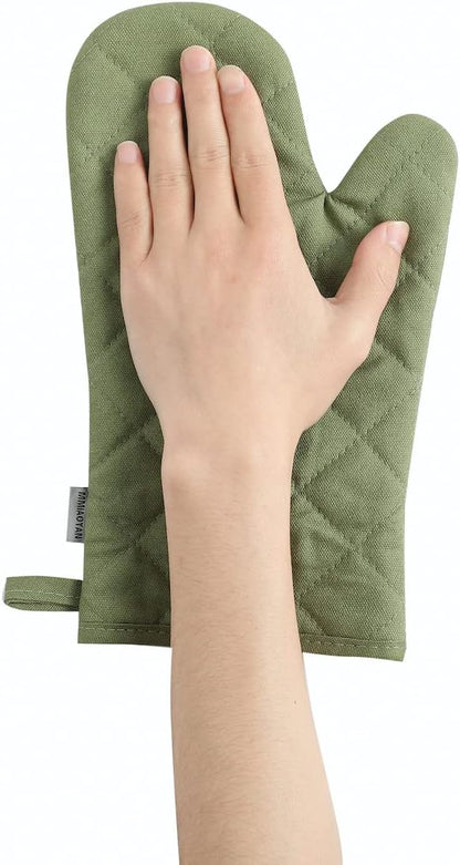 Oven Mitts and Pot Holders 4 pcs Set,High Heat Resistant 500 Degree Extra Thicken Long Kitchen Cotton Oven Glove for Cooking (12 Inch,Green)