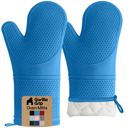 GORILLA GRIP Silicone Oven Mitts, 550F Heat Resistant, 12.5x8.3, Black