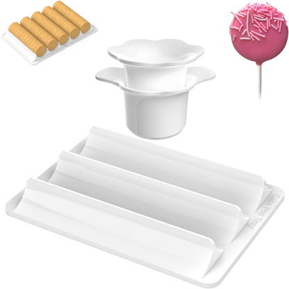 Cake Pop Molds Set, 4 Shapes with Tray, 100 Sticks Wrappers Ties (4-Shape Cutter & Tray)