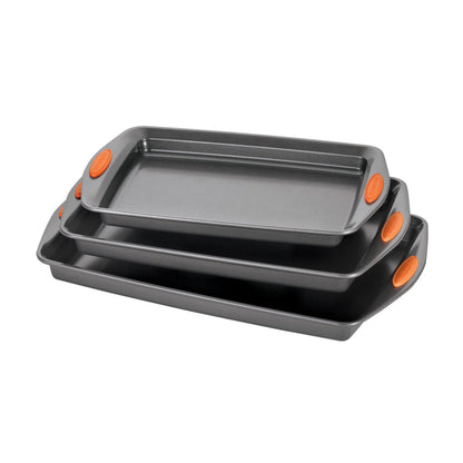 Rachael Ray Nonstick Bakeware Cookie Pan Set, Baking Sheets, 3-Piece, Gray