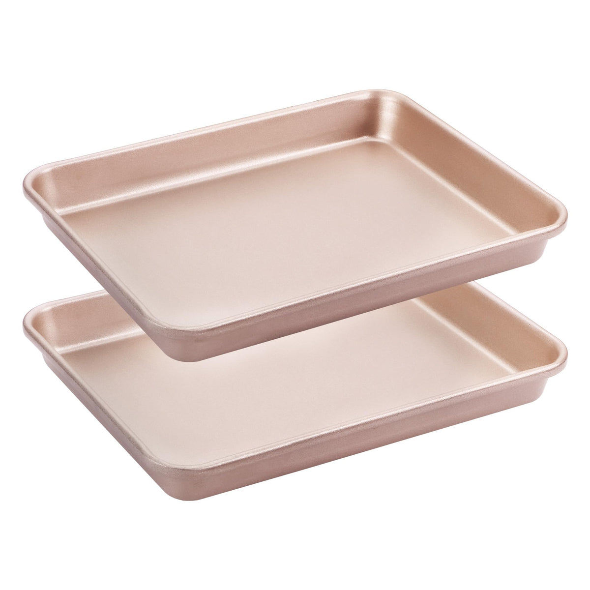 HONGBAKE 2 Pack 11 x 9 Inch Toaster Oven Pans and Trays, Small Baking Sheet Set for Cooking, Non-Stick Cookie Sheets, Heavy-Duty 0.8mm Thick, Easy to Clean, 1.26 Inch Deep, Gold