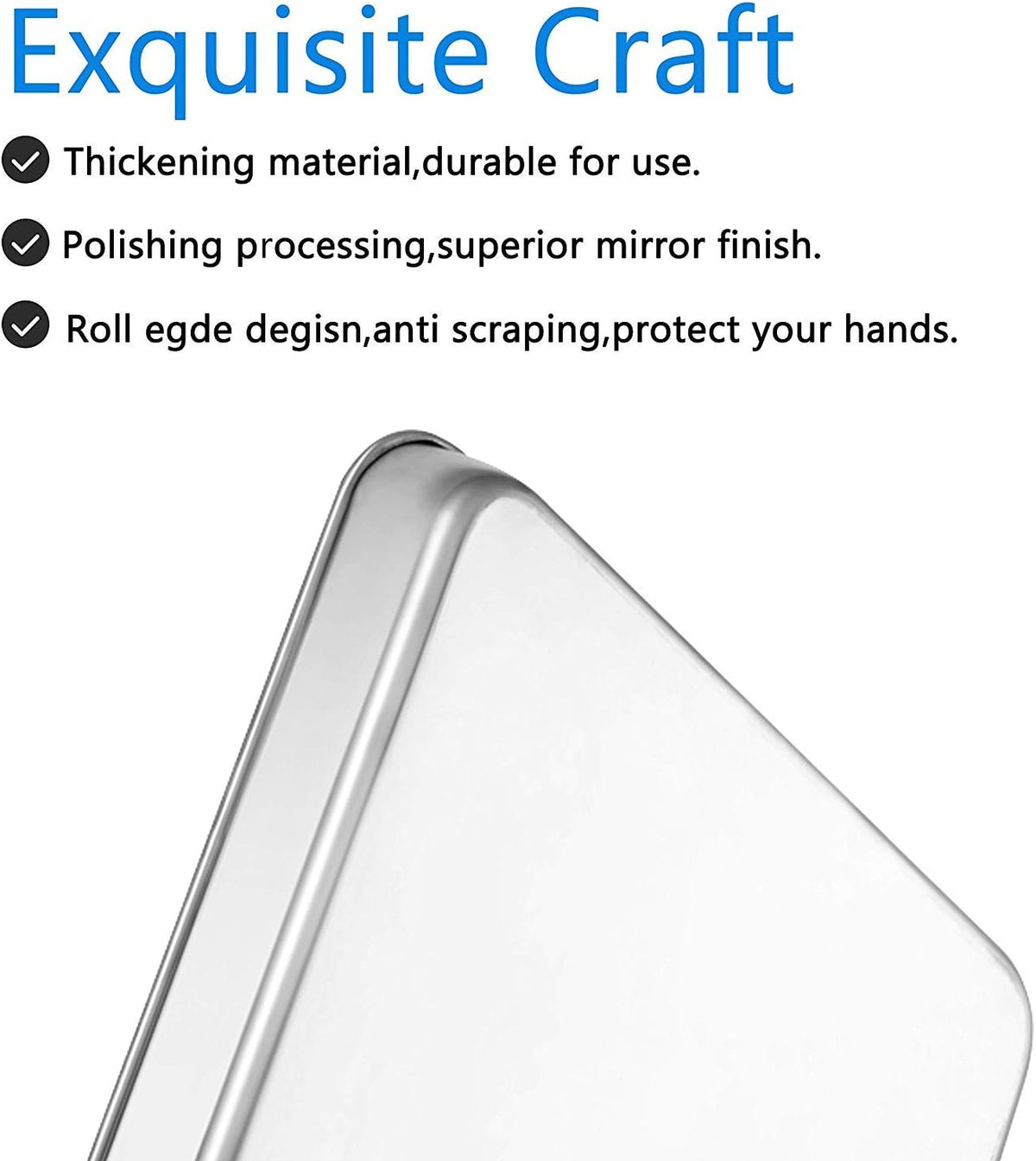 Baking Sheet Set of 2, Bastwe 18 inch Commercial Grade Stainless Steel Baking Pan, Professional Bakeware Oven Tray, Healthy & Non-toxic, Rust Free & Mirror Finish, Easy Clean & Dishwasher Safe