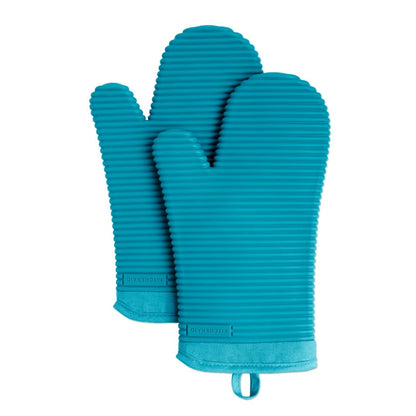 KITCHENAID Ribbed Soft Silicone Oven Mitt 2-Pack Set, 7.5"x13", Grey