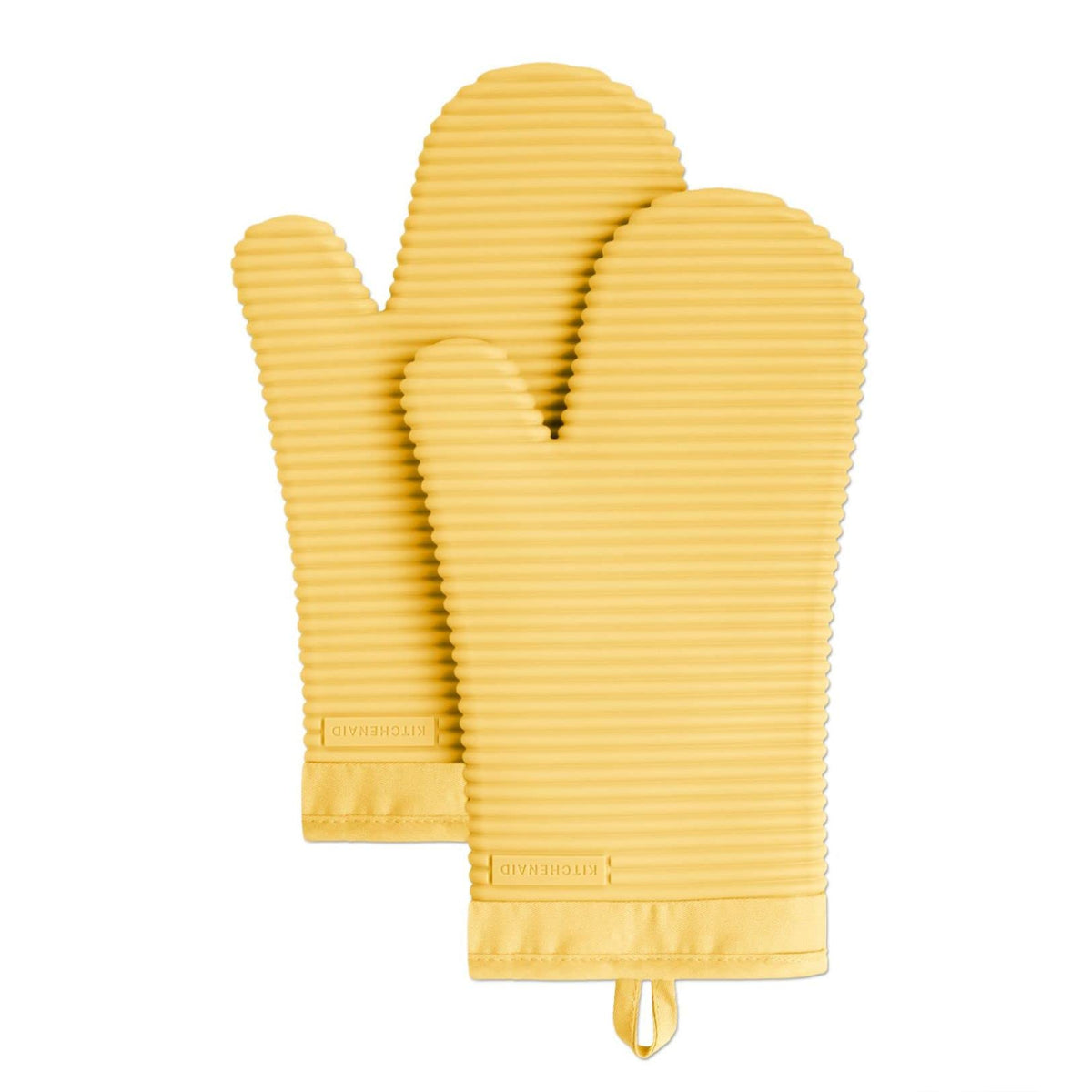 KITCHENAID Ribbed Soft Silicone Oven Mitt 2-Pack Set, 7.5"x13", Grey