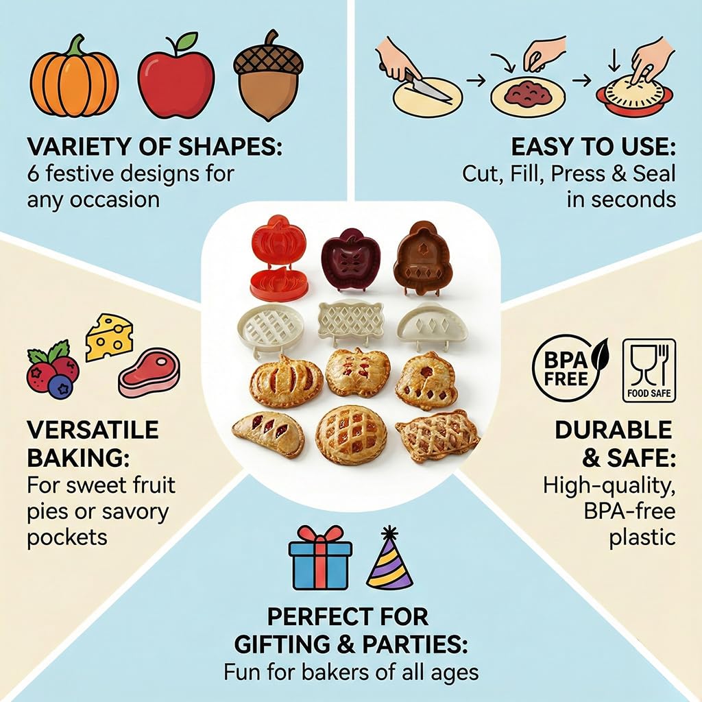 6 Pack Hand Pie Molds – Dough Presser for Mini Pocket Pies Baking