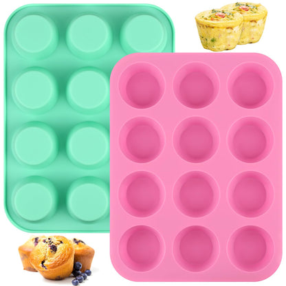 Sakolla 2 Pack 2.7″ Heart Cake Molds, 8 Cavity Silicone Baking Molds for Cake, Muffin, Egg Bites, Cupcake, Bread, Mousse (Green,Yellow,Pink)