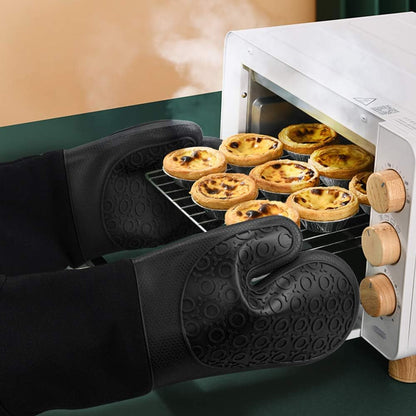 Silicone Oven Mitts - 14.6" Heat Resistant Oven Gloves for Baking, Cooking