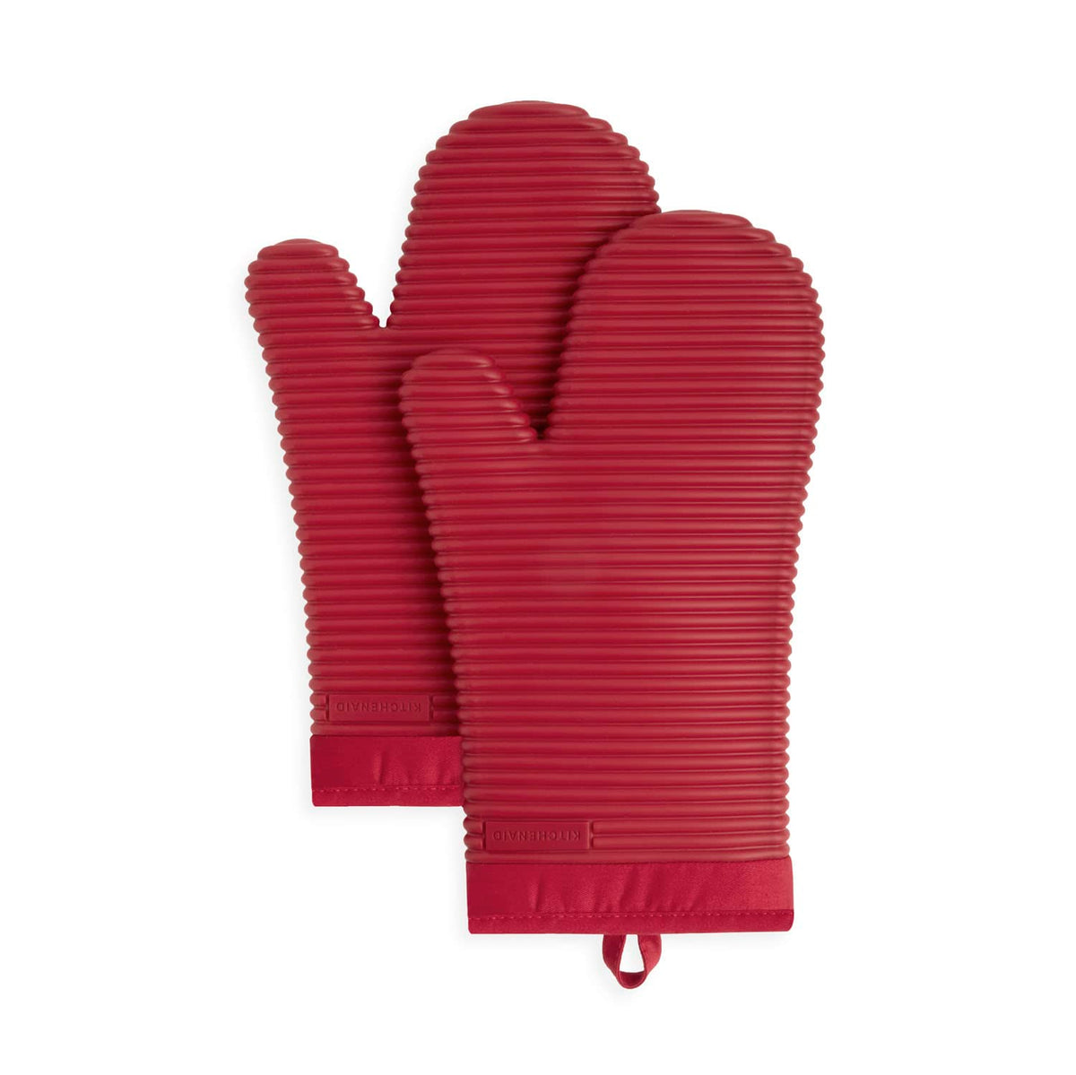 KITCHENAID Ribbed Soft Silicone Oven Mitt 2-Pack Set, 7.5"x13", Grey