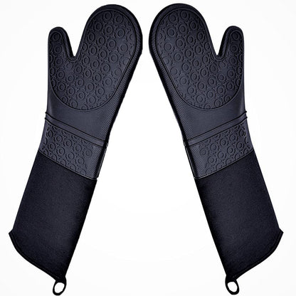 DoMii Extra Long Silicone Oven Mitts Heavy Duty Commercial Grade Oven Mitts Heat Resistant BBQ Gloves with Quilted Cotton Lining 2 Pack