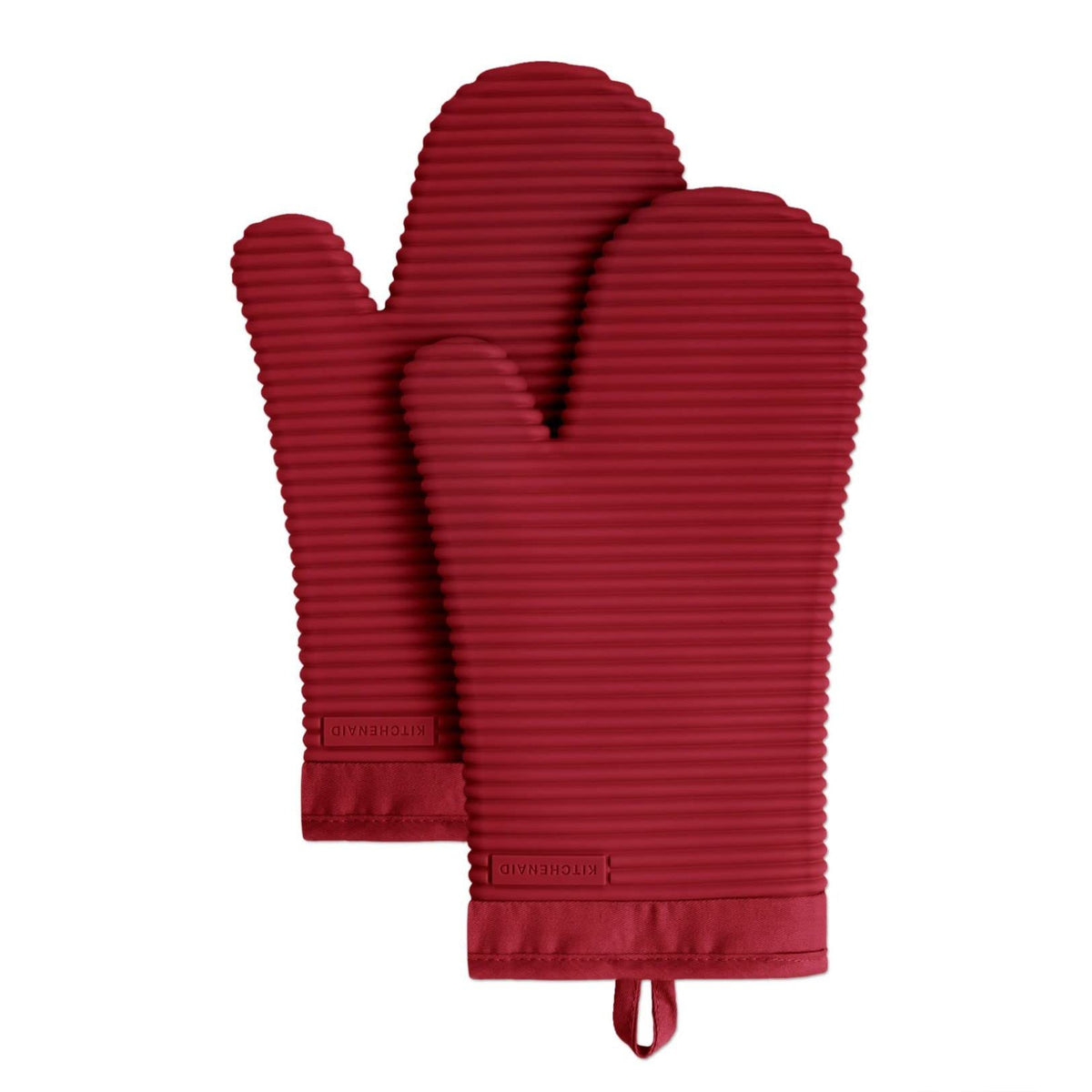 KITCHENAID Ribbed Soft Silicone Oven Mitt 2-Pack Set, 7.5"x13", Grey
