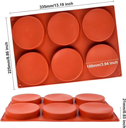 2 Pack Large Silicone Molds for Baking/Non-Stick 4 inch 6-Cavity Round Silicone Baking Mold for Whoopie Pie Pan, Corn Bread, Candy, Eggs, Muffin, Soap,