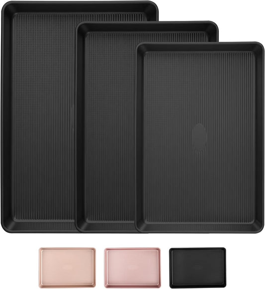 Sakerplus Nonstick Baking Sheet Set of 3, Heavy Duty Cookie Sheets for Oven