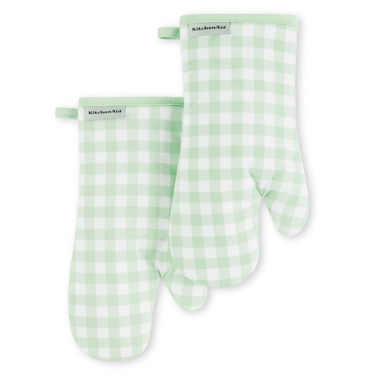 KITCHENAID Gingham Oven Mitt 2-Pack Set, Matte Black, 7"x13"